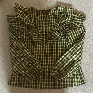 Sugarlips Yellow and Black Plaid Ruffle Blouse